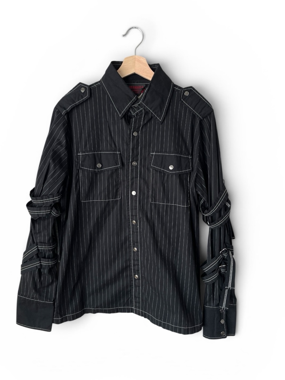 Serious Los Angeles Y2K Goth Pin Stripe Straight Jacket Long Sleeve Button Up